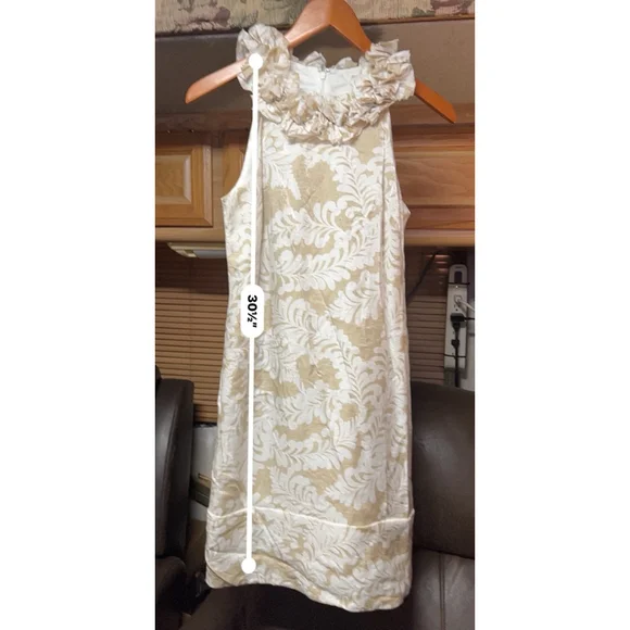 London Times Women's Dress Size 6 Beige Floral Ruffle Neck - Picture 5 of 6